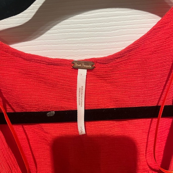 Free People Women’s Small Check‎ On It Vibrant Red Blouse boho indie fairy - Picture 3 of 5